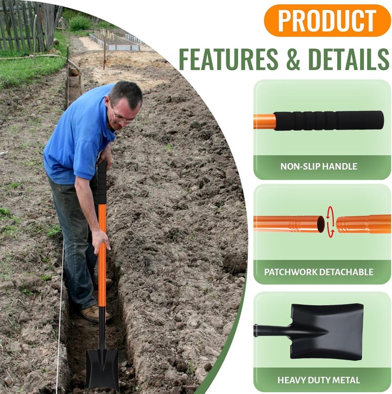 ABtool Shovel, Garden Shovels for Digging, Small Spade Square Trench Shovel with 43.3" Metal Handle,Mini Transfer Small Flat Shovels for Gardening,Planting,Digging,Landscaping,Camping,Kids Sand Beach Shovels - Image 2